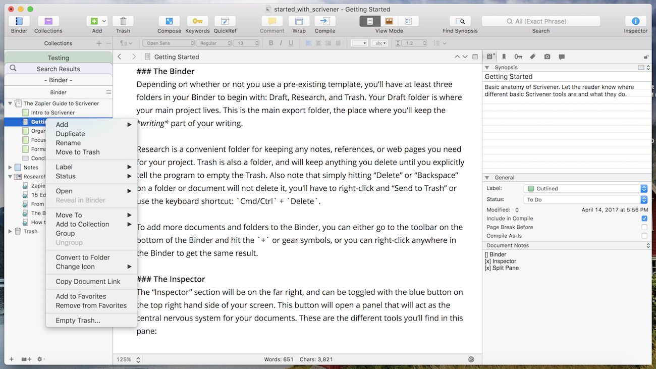 New inspector panel control strip - Scrivener 1.9 for PC
