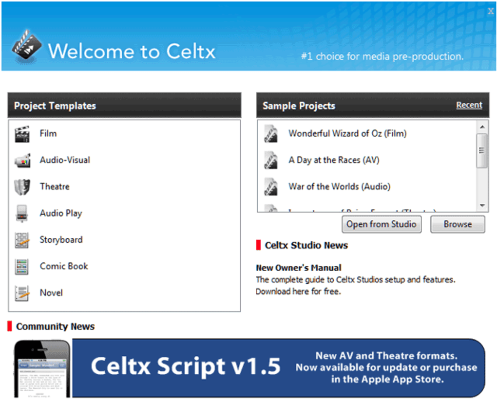 Celtx project window - NEW FREE Celtx Upgrade 2016