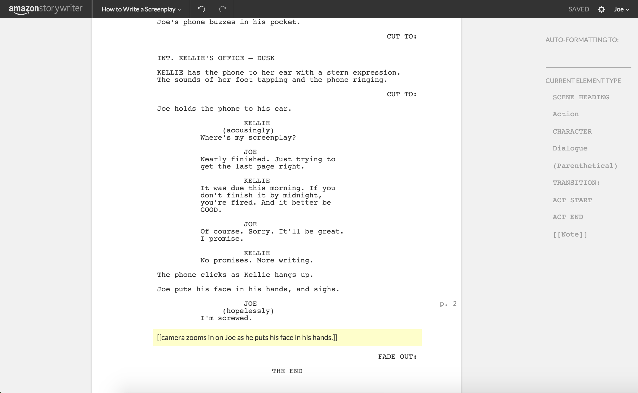 Action element - How to use Screenplay Formatting Elements in Fade In