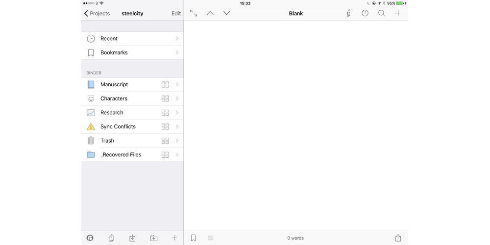Binder swipe menu - Scrivener for iOS: First Review