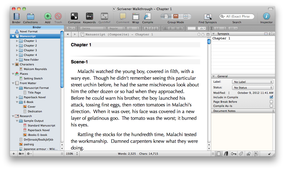 Drilled down view of subdocuments - Scrivener for iOS: First Review