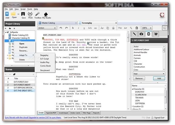Celtx Interface - 3 FREE Writing Apps: Sigil, Celtx, Weekend Read