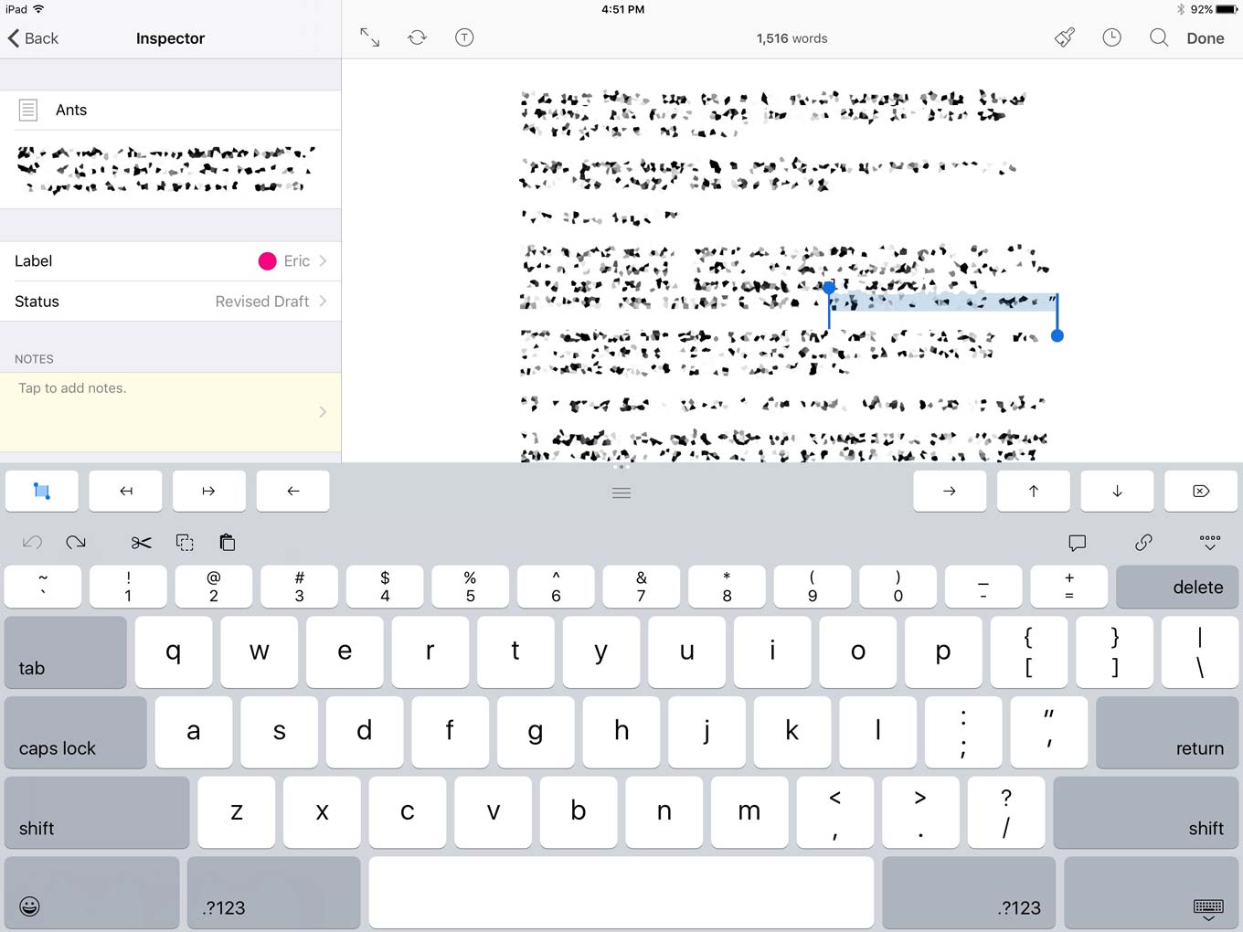 Character row - Scrivener iOS: Keyboard Quick Access Buttons