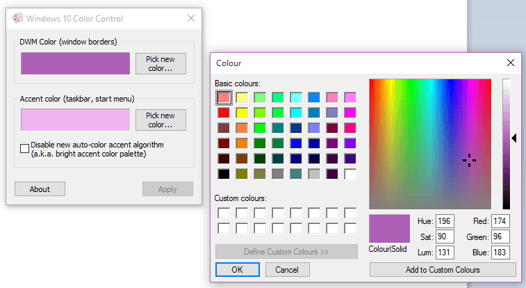 Set custom window colours in FADE IN - FADE IN User Interface Settings