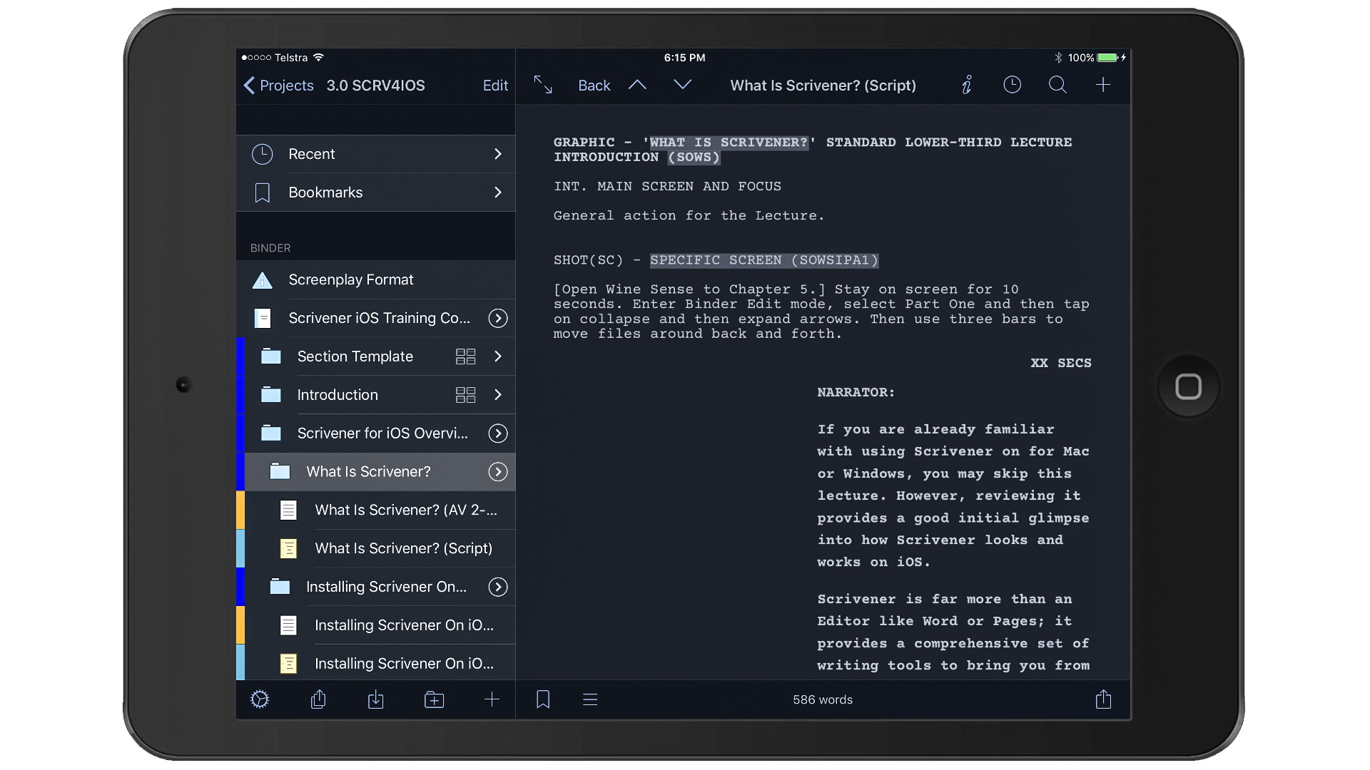 Activate Dark mode in Scrivener for iOS 1.1 - Scrivener for iOS Version 1.1 Update (new features)
